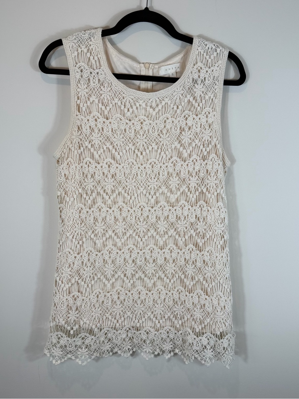 Adiva Cream Lace Overlay Sleeveless Tank Tunic Size Large